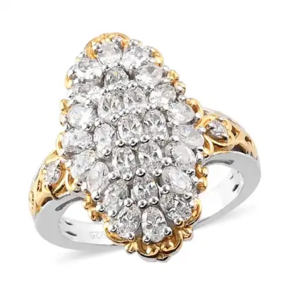 Lustro Stella Finest CZ Ring in Vermeil YG and Platinum Over Sterling Size 6 - Picture 7 of 15